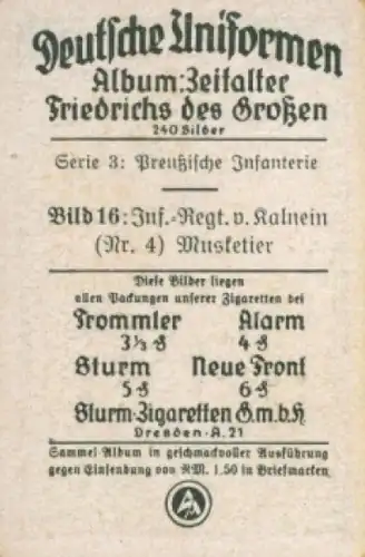 Sammelbild Deutsche Uniformen, Zeitalter Friedrichs des Großen, Serie 3 Bild 16 Inf. Rgt. v. Kalnein