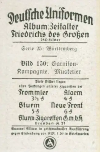 Sammelbild Deutsche Uniformen, Zeitalter Friedrichs des Großen, Serie 25 Bild 150 Garnison Kompagnie