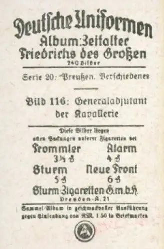 Sammelbild Deutsche Uniformen, Zeitalter Friedrichs des Großen, Serie 20 Bild 116 Preuß. Adjutant