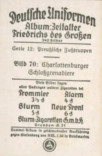 Sammelbild Deutsche Uniformen, Zeitalter Friedrichs des Großen, Serie 12 Bild 70 Charlottenb. Gren.