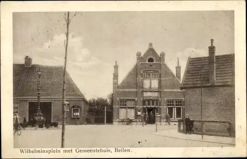 Ak Beilen Drenthe Niederlande, Wilhelminaplein met Gemeentehuis