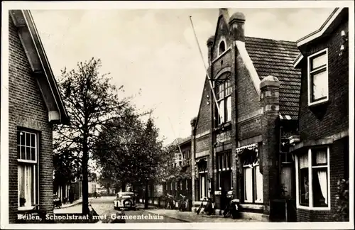 Ak Beilen Drenthe Niederlande, Schoolstraat met Gemeentehuis