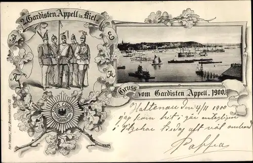 Passepartout Ak Kiel in Schleswig Holstein, 2. Gardisten Appell 1900