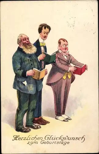 Ak Glückwunsch Geburtstag, Drei singende Männer