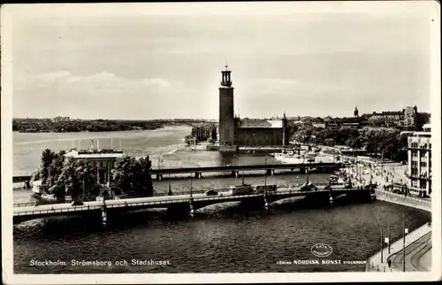 Ak Stockholm Schweden, Strömsborg och Stadshuset, Brücken