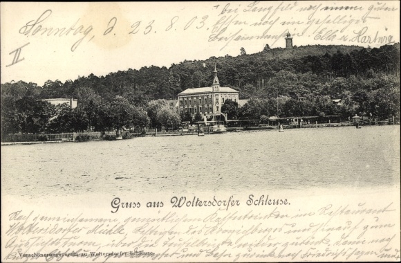Ak Woltersdorf bei Berlin, Woltersdorfer Schleuse, Teilansicht des