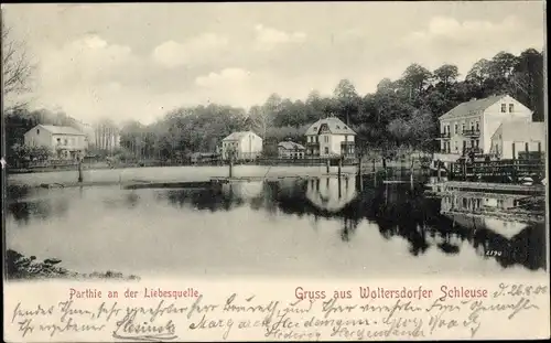 Ak Woltersdorf bei Berlin, Woltersdorfer Schleuse, Partie an der Liebesquelle