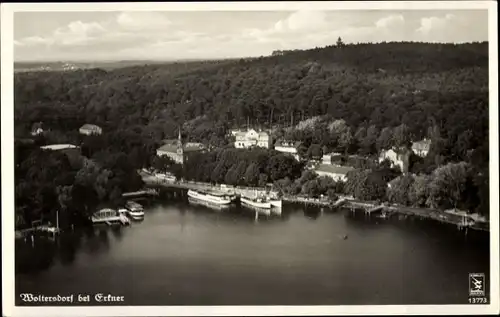 Ak Woltersdorf, Fliegeraufnahme vom Ort, Hafen