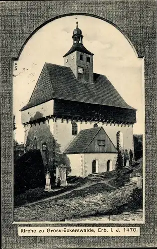 Passepartout Ak Großrückerswalde im Erzgebirge, Die Kirche aus dem Jahre 1470