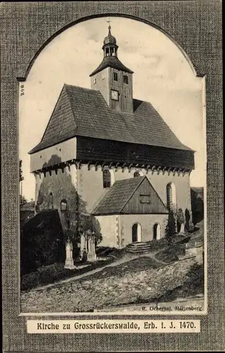 Passepartout Ak Großrückerswalde im Erzgebirge, Die Kirche aus dem Jahre 1470