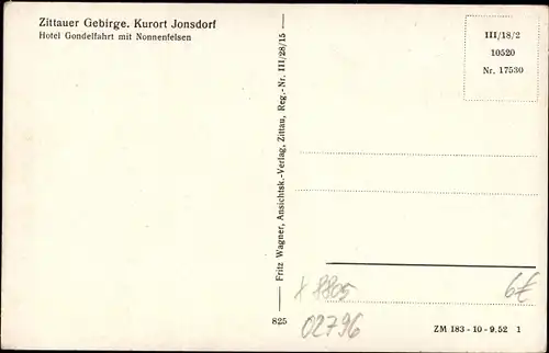 Ak Jonsdorf in Sachsen, Hotel Gondelfahrt mit Nonnenfelsen