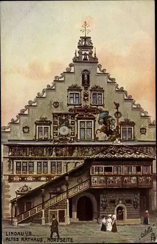 Künstler Ak Lindau am Bodensee Schwaben, Altes Rathaus, Nordseite