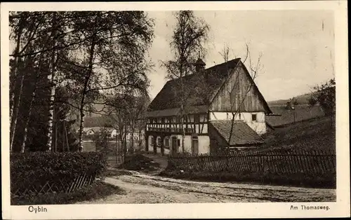 Ak Oybin in Sachsen, Partie am Thomasweg, Fachwerkhaus