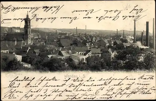 Ak Werdau in Sachsen, Panorama, Kirche, Schornsteine