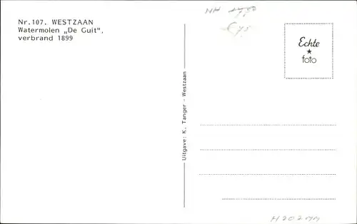 Ak Westzaan Zaanstad Nordholland Niederlande, Watermolen De Guit