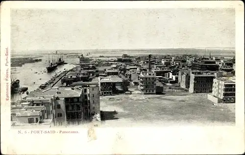 Ak Port Said Ägypten, Panorama, Dampfschiffe auf dem Kanal