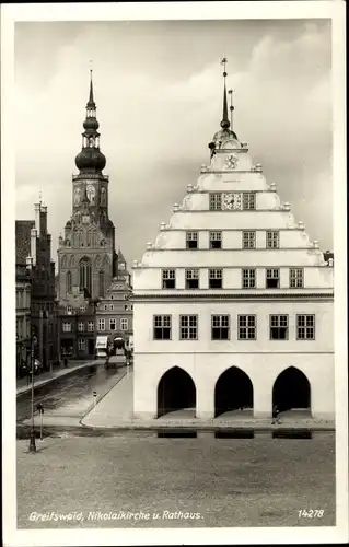 Ak Greifswald, Nikolaikirche und Rathaus