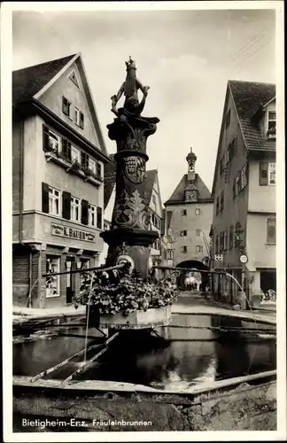 Ak Bietigheim Bissingen an der Enz, Fräuleinbrunnen, Geschäft K. Bauer