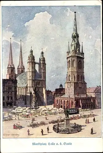 Künstler Ak Halle an der Saale, Marktplatz, Kirche