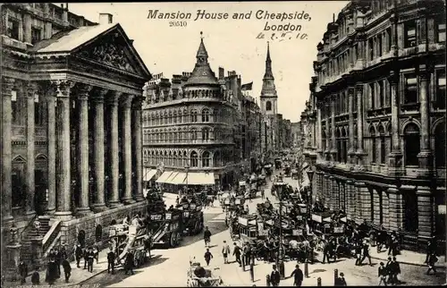 Ak London City England, Mansion House and Cheapside