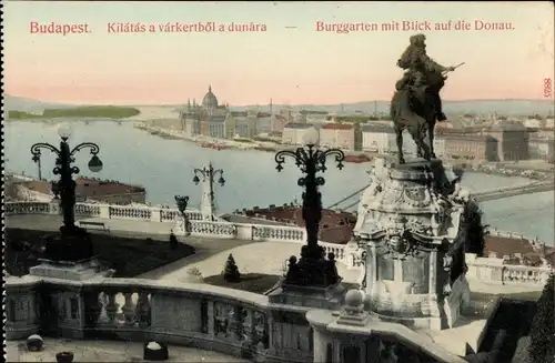 Ak Budapest Ungarn, Burggarten, Panorama, Donau