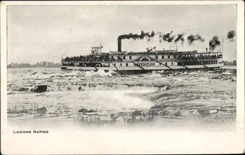 Ak Montreal Québec Kanada, Lachine Rapids, Steamer Sovereign, Sankt Lorenz Strom