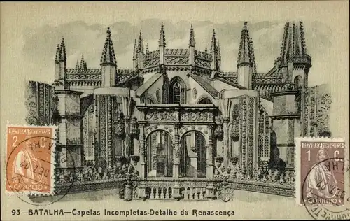 Ak Batalha Portugal, Capelas Incompletas Detalhe da Renascenca