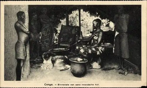 Ak Congo, Binnenste van eene inlandsche hut