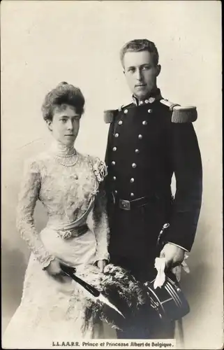 Ak König Albert I. von Belgien, Elisabeth Gabriele in Bayern, Portrait