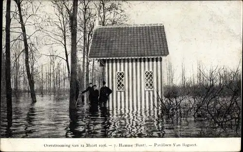 Ak Hamme Ostflandern, Overstrooming van 12 Maart 1906, Paviljoen Van Bogaert