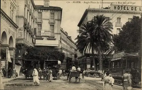 Ak Algier Alger Algerien, Angle Place du Gouvernement et Rue Bab el Oued