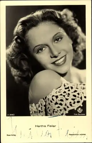 Ak Schauspielerin Hertha Feiler, Portrait, Autogramm