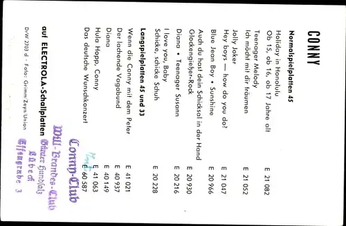 Ak Sängerin Conny Froboess, Portrait, Autogramm