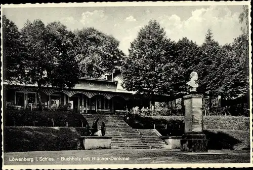Ak Lwówek Śląski Löwenberg Schlesien, Buchholz mit Blücherdenkmal