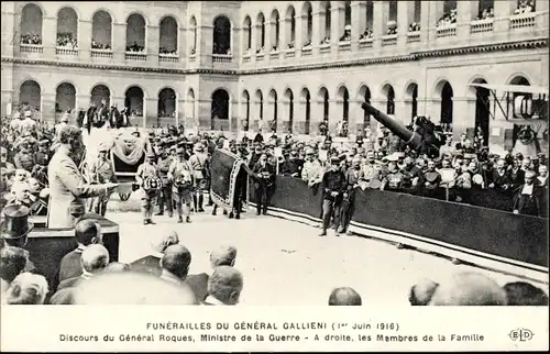 Ak Paris, Funerailles du General Gallieni, Discours du General Roques