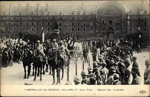 Ak Paris, Funerailles du General Gallieni (1er Juin 1916), Depart des Invalides