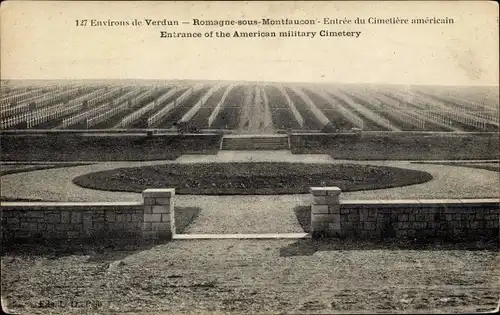 Ak Romagne sous Montfaucon Lothringen Meuse, Entree du Cimetiere americain