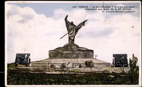 Ak Verdun Meuse, Le Mort-Homme, Monument aux Morts de la 69 division