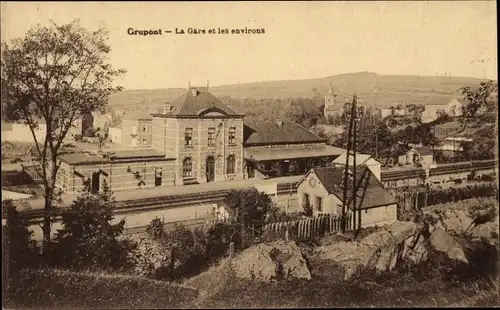 Ak Tellin Grupont Wallonien Luxemburg, Bahnhof, Gleisseite