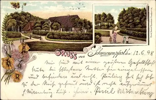 Litho Schwarzenpfost Rövershagen Mecklenburg, Ortspartie, Straße