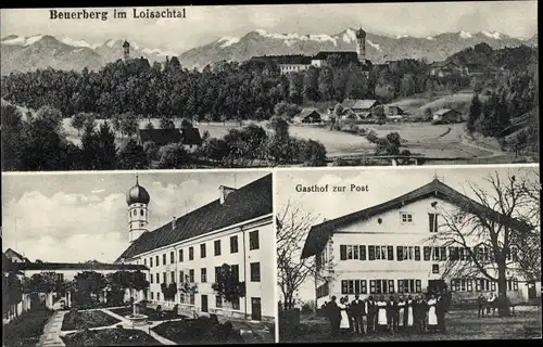 Ak Beuerberg im Loisachtal Eurasburg Oberbayern, Panorama, Kloster, Gasthof zur Post