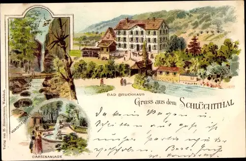 Litho Waldshut Tiengen am Hochrhein, Bad Bruckhaus, Schlüchttal, Wasserfall