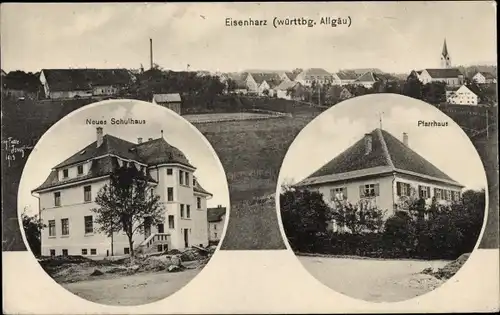 Ak Eisenharz Argenbühl in Baden Württemberg, Schulhaus, Pfarrhaus, Totalansicht