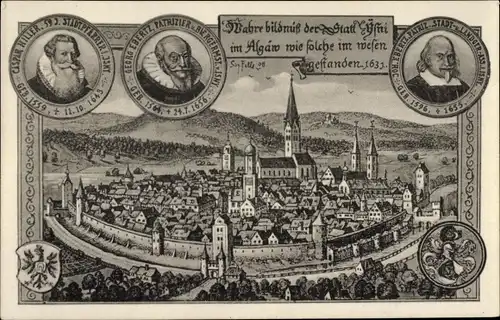 Künstler Ak Felle, Eugen, Isny im Allgäu, Stadtansicht im Jahre 1631