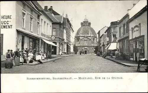 Ak Scherpenheuvel Zichem Flämisch Brabant, Statiestraat, Montaigu, Rue de la Station