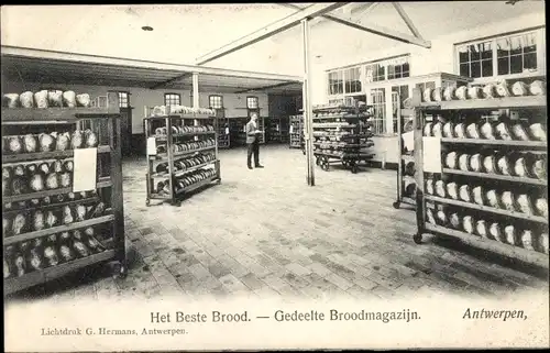 Ak Antwerpen Anvers Flandern, Het Beste Brood, gedeelte Broodmagazijn