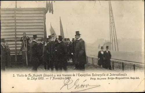 Ak Liège Lüttich Wallonien, Visite de Sa Majeste Leopold II aux travaux de l'Exposition Universelle