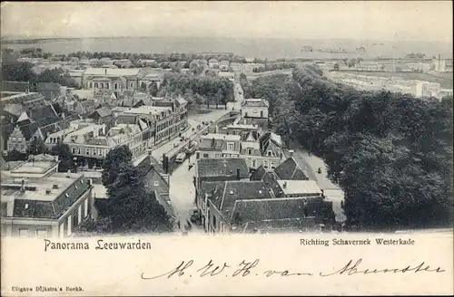 Ak Leeuwarden Friesland Niederlande, Panorama, Richting Schavernek Westerkade