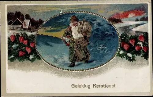 Präge Ak Glückwunsch Weihnachten, Kerstfeest, Weihnachtsmann, Winterlandschaft