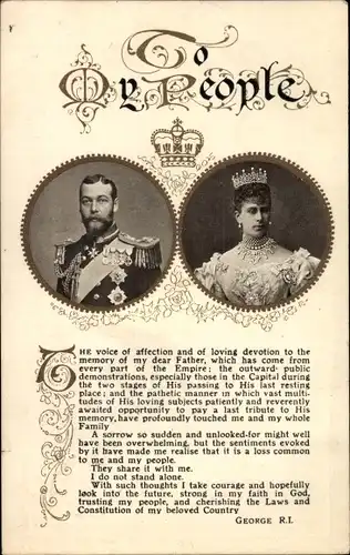 Ak To My People, Zitat, King George V, Mary of Teck